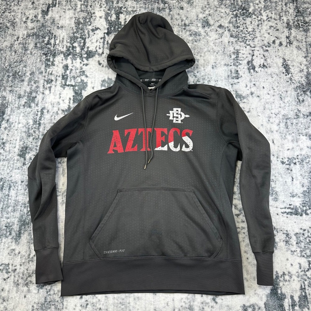 Nike Hoodie Mens Sz M Black SDSU Aztecs Therma-Fit‎ Pullover NCAA Sweatshirt